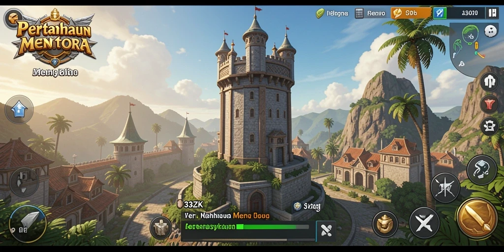 Gameplay seru dalam 33ZK dengan menara bertahan dari serangan musuh.