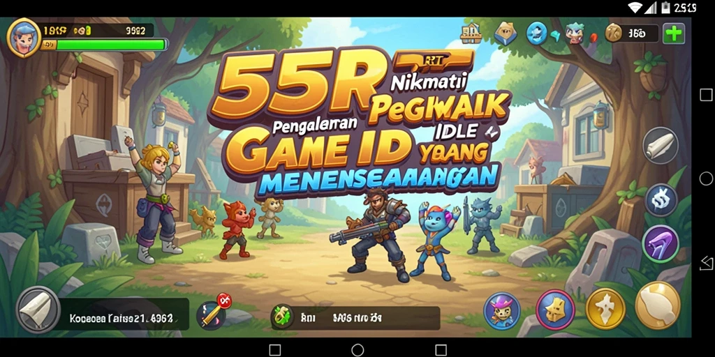Tangkapan layar gameplay 55RT menampilkan momen santai saat membangun kerajaan di dunia Idle.