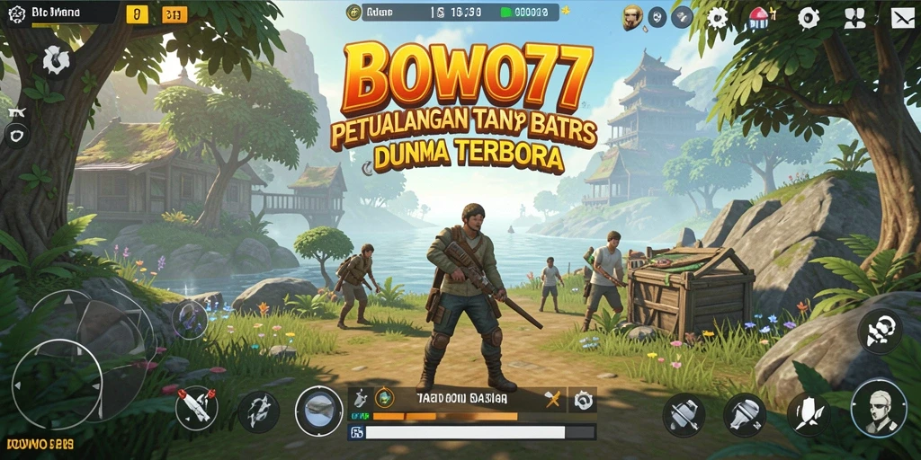 Screenshot gameplay BOWO77 yang menampilkan petualangan di dunia terbuka.