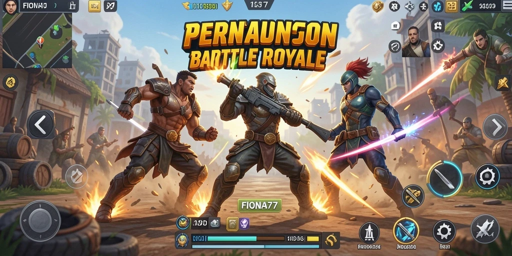 Tampilan gameplay intens dari FIONA77 di medan perang Battle Royale.