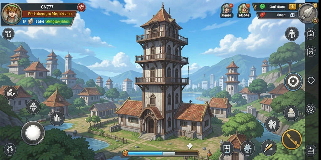 Screenshot gameplay GN777 menampilkan pertempuran menara yang epik.