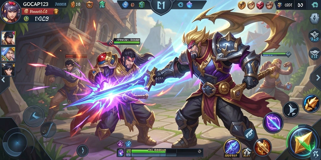 Tampilan gameplay GOCAP123 yang mendebarkan dengan pertarungan seru antar tim.