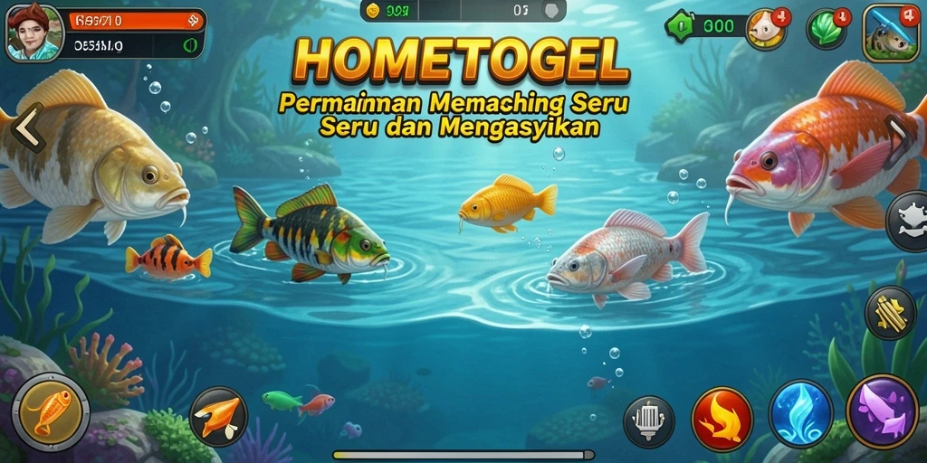 Tampilan gameplay HOMETOGEL yang menampilkan keseruan memancing.