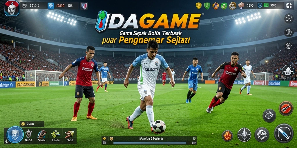 Tampilan permainan IDAGAME dengan aksi sepak bola yang mendebarkan.