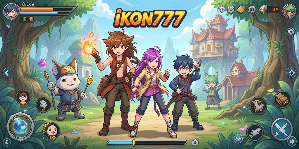 Tampilan gameplay dinamis dari IKON777 yang penuh aksi Anime.