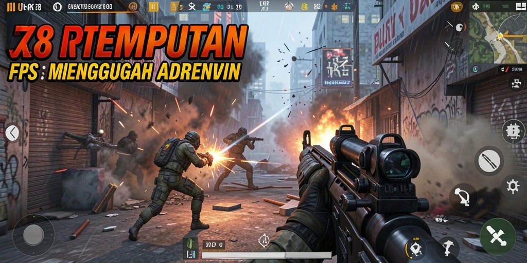 Tampilan gameplay mendebarkan dari JKT8 dalam pertempuran FPS.
