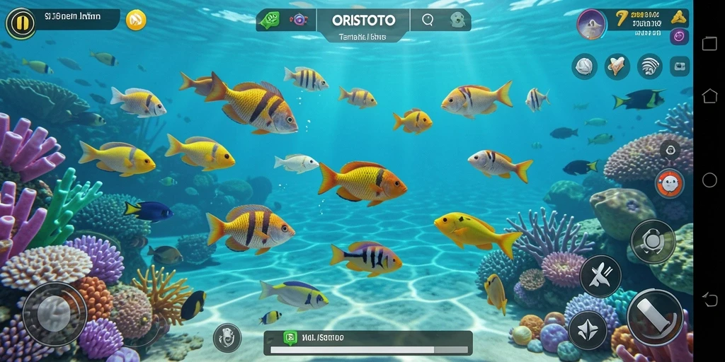 Screenshot gameplay ORISTOTO menampilkan serunya berburu ikan.