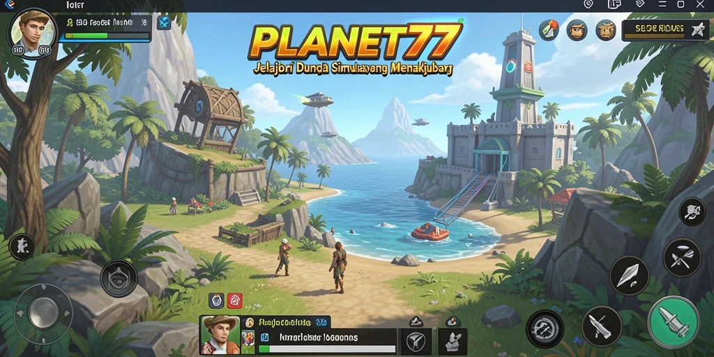 Cuplikan gameplay <strong>PLANET77</strong> yang menunjukkan interaksi karakter dan eksplorasi dunia.
