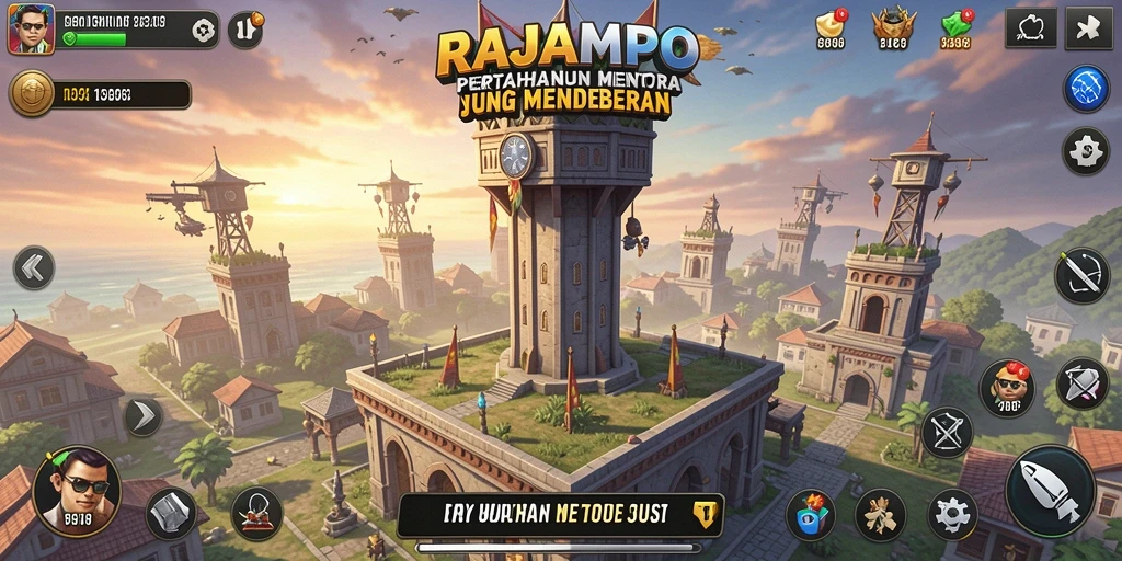 Tangkapan layar gameplay RAJAMPO menunjukkan strategi menara yang mendebarkan.